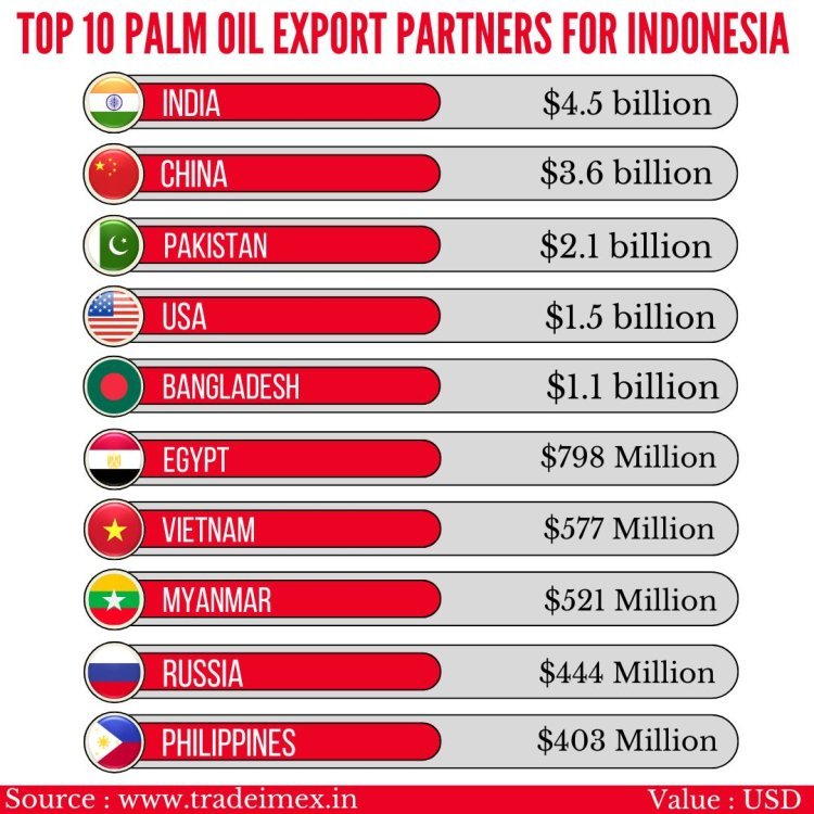 top 10 export partners of Indonesia’s palm oil exports | Indonesia palm oil export partner 